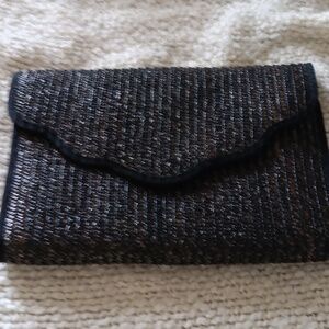 Black straw clutch